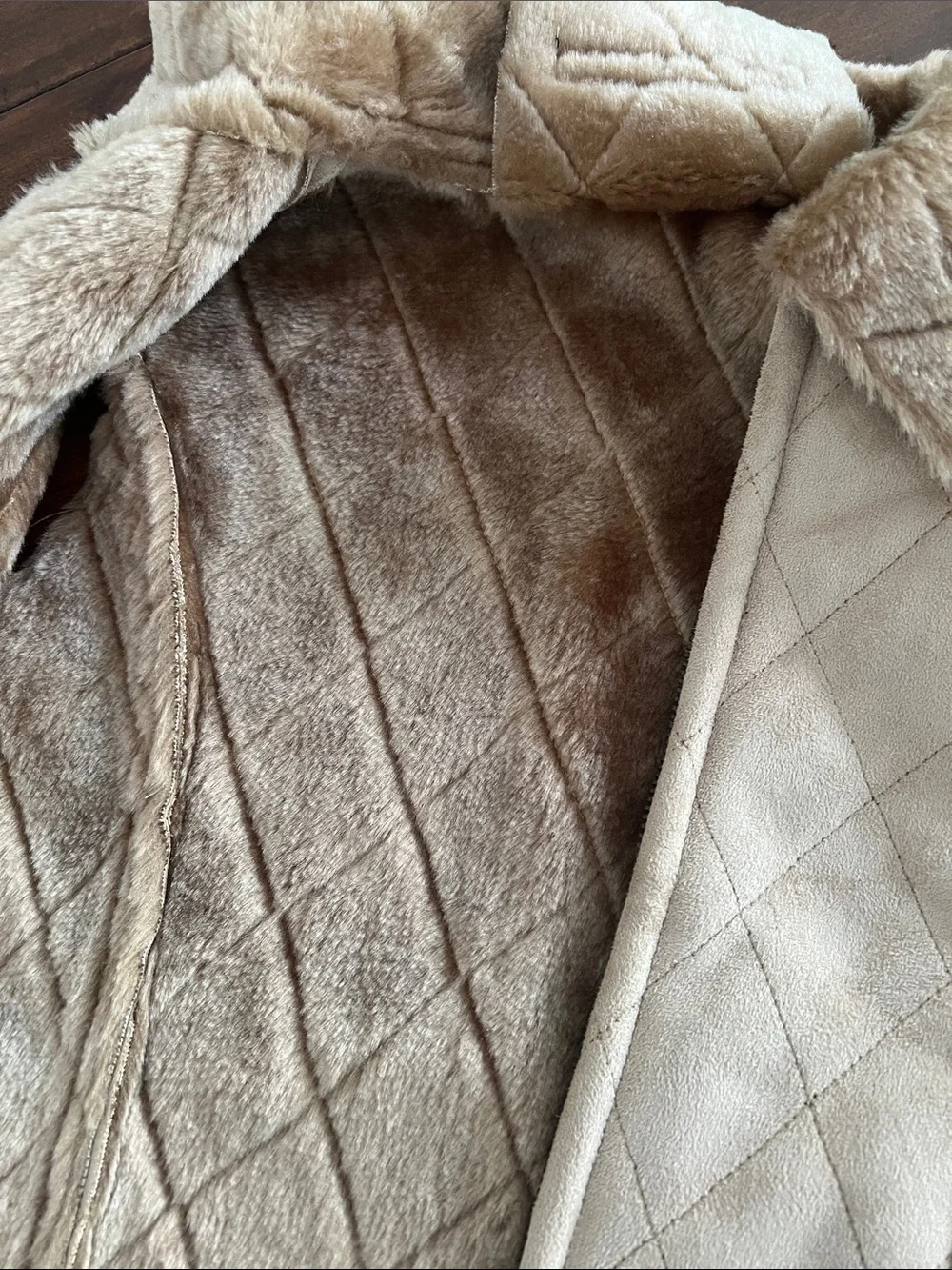 Girls Cream Quilted Faux-Suede Vest with Faux-Fur Trim M